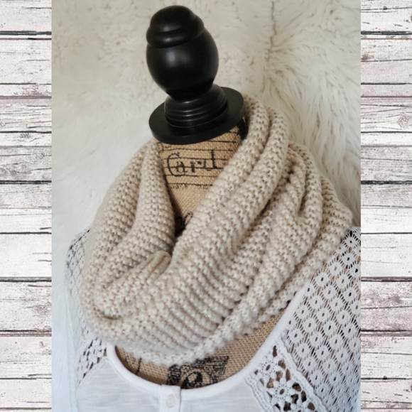 Light Tan Knit Infinity Scarf! - Picture 2 of 2